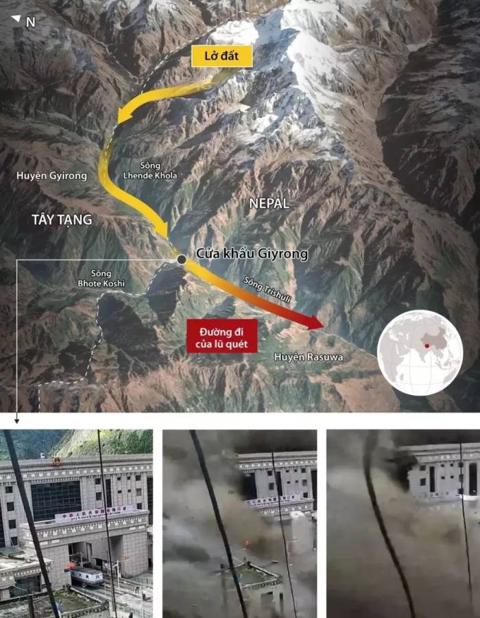 Đường đi của lũ quét ở Nepal hôm 226/8. Đồ họa: Reuters