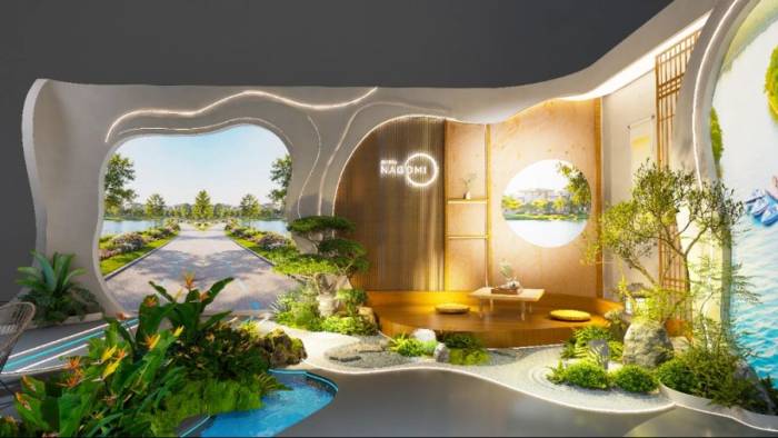 Rivera Nagomi tái hiện không gian sân vườn Nhật và tinh thần Shakkei - nghệ thuật mượn cảnh thiên nhiên vào không gian sống. Ảnh: Nam Long