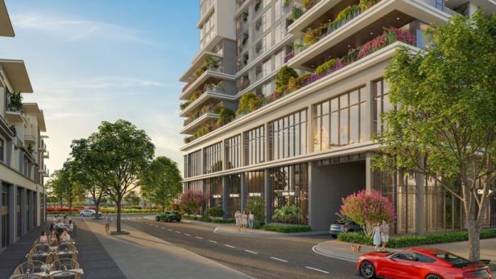 Phối cảnh shophouse khối đế của tổ hợp S-Light Tower. Ảnh: Sun Property