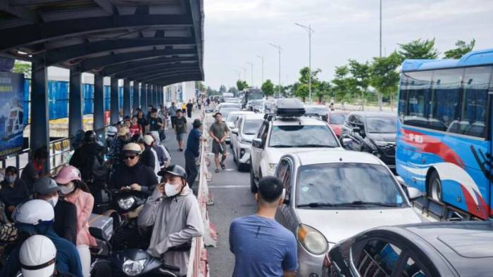 Bến phà Đồng Bài sáng 31/8. Ảnh: Minh Thuận