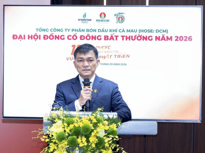 Ông Văn Tiến Thanh, Chủ tịch HĐQT PVCFC phát biểu tại Đại hội. Ảnh: PVCFC
