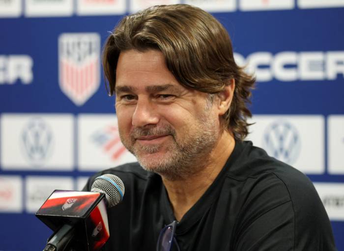 HLV Mauricio Pochettino trả lời họp báo sau trận Mỹ - Peru ở sân Inter.co, Orlando, Mỹ ngày 26/9/2026. Ảnh: Reuters