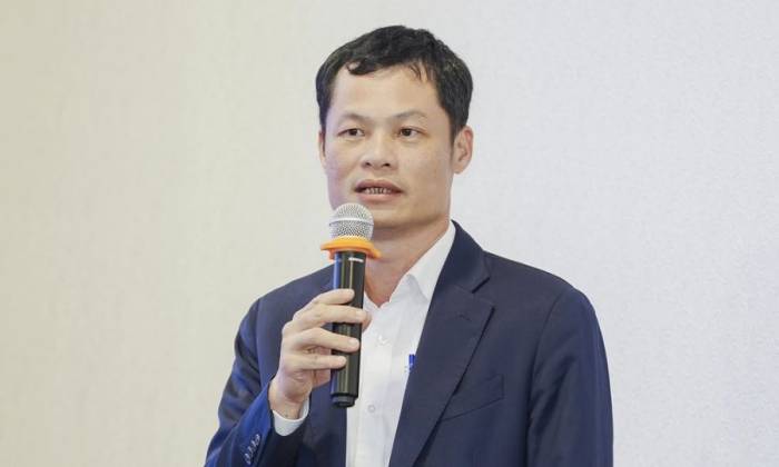 Ông Đỗ Quốc Hưng, Quyền Vụ trưởng Vụ Phát triển Thị trường Nước ngoài (Bộ Công Thương) tại buổi công bố sáng kiến Beyond Vietnam - Hàng Việt Cất Cánh chiều 3/9. Ảnh: TikTok Shop