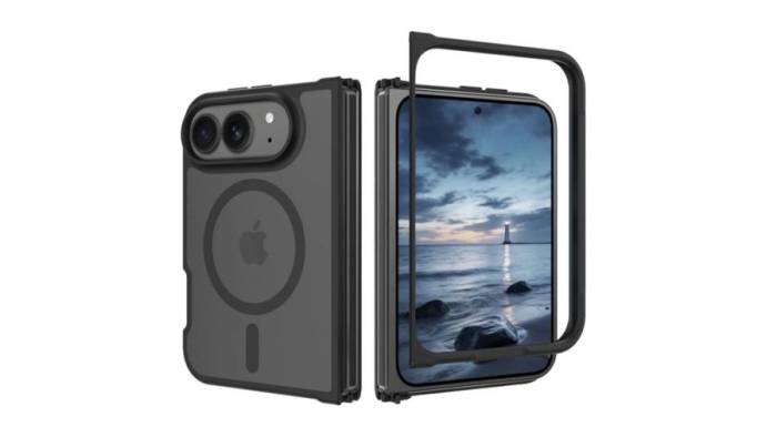 Ngoại hình iPhone gập lộ diện qua hình ảnh của một nhà sản xuất ốp lưng. Ảnh: iFunSmart