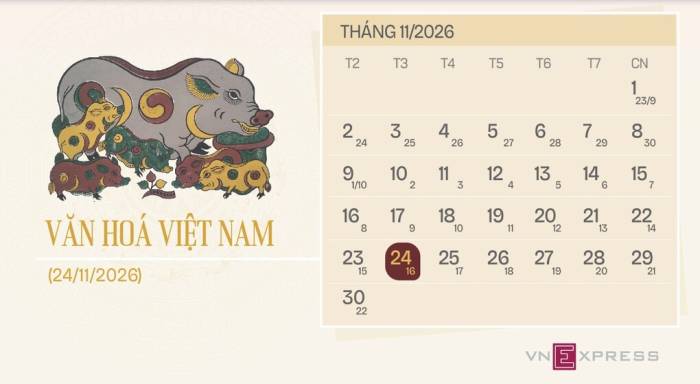 Kỳ nghỉ lễ Văn hóa Việt Nam một ngày 24/11. Đồ họa: Tạ Lư