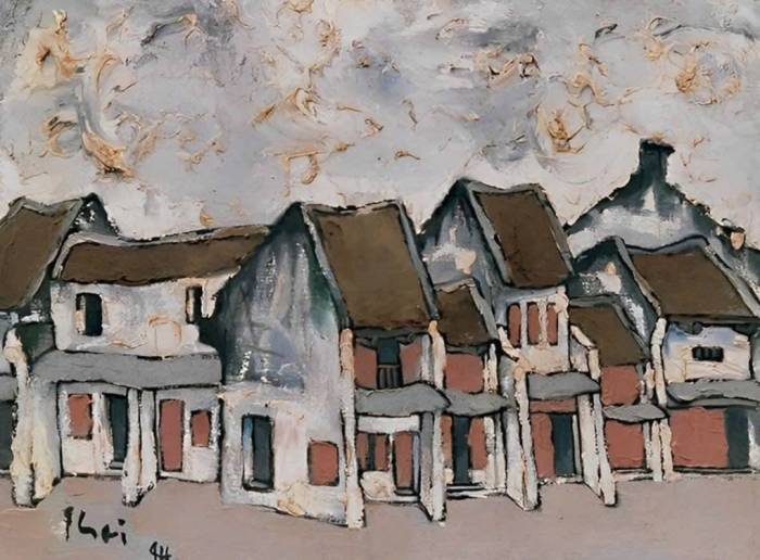 Bức Phố Hàng Mắm của họa sĩ Bùi Xuân Phái, ra đời năm 1984, hiện thuộc bộ sưu tập của Bảo tàng Mỹ thuật Việt Nam. Ảnh: Bảo tàng cung cấp