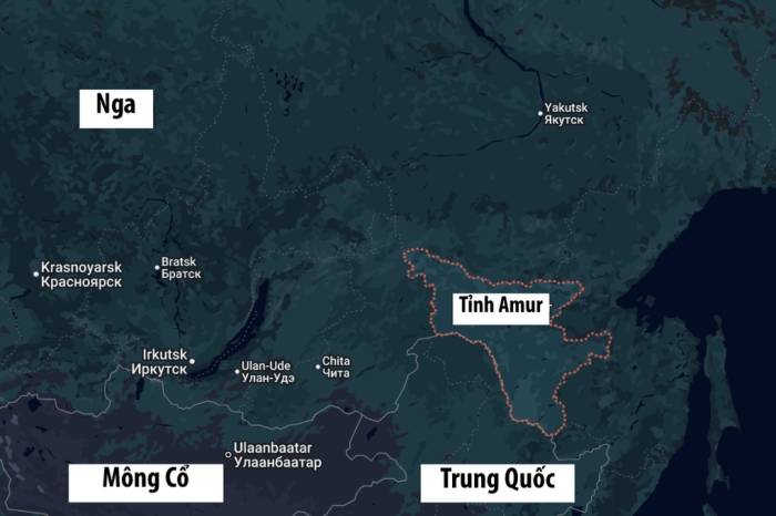 Vị trí tỉnh Amur, vùng Viễn Đông của Nga. Đồ họa: Google Maps