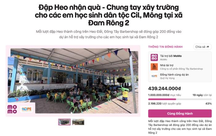 Chiến dịch nhận được hàng triệu lượt đập heo, góp sức xây trường.