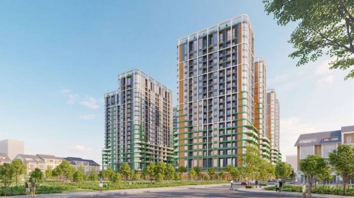 Tháp Mùa Xuân lấy cảm hứng thiết kế từ hoa mai, tượng trưng cho sự khởi đầu mang đến tài lộc, may mắn. Ảnh: Sun Property