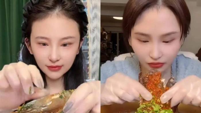Yingying trong những lần mukbang đồ ăn. Ảnh chụp màn hình: NTDTV