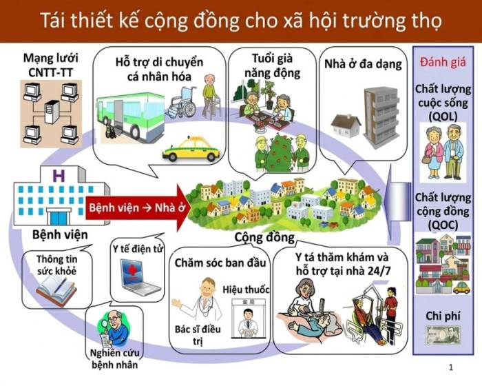 Mô hình Tái thiết cộng đồng cho một xã hội trường thọ do Giáo sư Hiroko Akiyama, Nhật Bản khởi xướng. Ảnh: Hiroko Akiyama