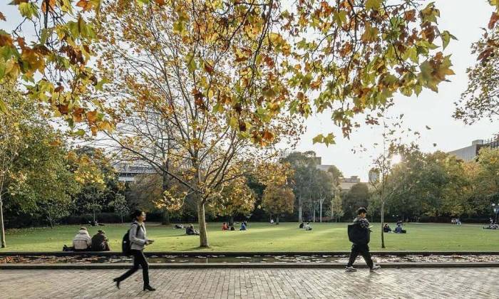 Sinh viên trong sân Đại học Melbourne. Ảnh: Fanpage trường