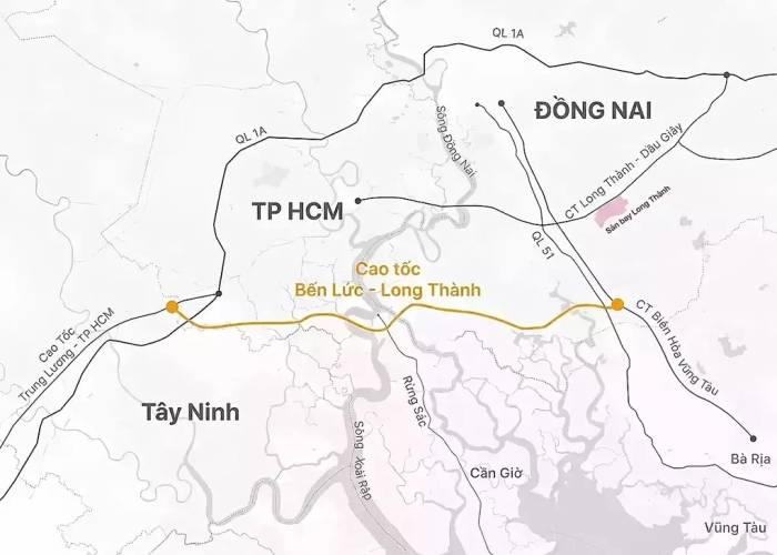 Hướng tuyến cao tốc Bến Lức - Long Thành. Đồ họa: Hoàng Thanh