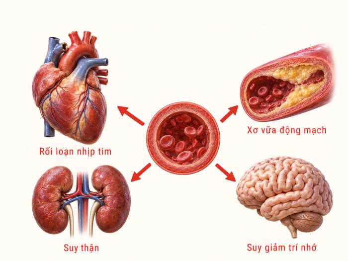 Tăng huyết áp sẽ dẫn đến các biến chứng nguy hiểm cho não bộ, mạch máu, hệ tim mạch và các cơ quan khác. Ảnh: Dược phẩm Eco