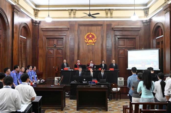 HĐXX trong phiên tòa xét xử chuyên án VN10. Ảnh: Phạm Hải