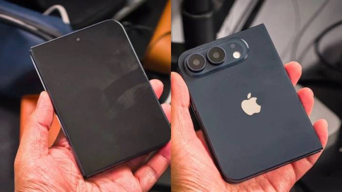 Mô hình được cho là của iPhone gập với camera trước và sau. Ảnh: JamOnline