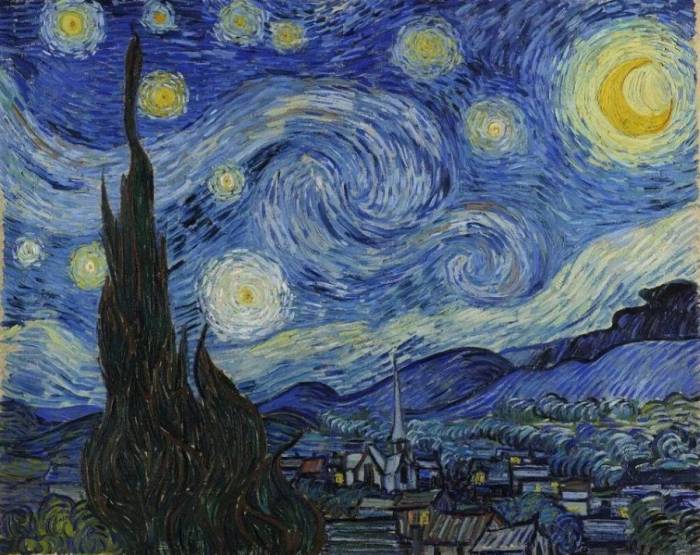 Tranh Starry Night, chất liệu sơn dầu trên vải. Ảnh: vangoghgallery.com