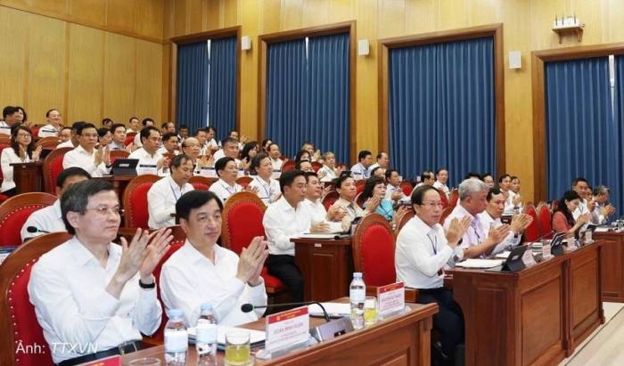 Đại biểu dự lớp bồi dưỡng, cập nhật kiến thức với Ủy viên Trung ương Đảng khóa 14, sáng 14/9. Ảnh: TTXVN