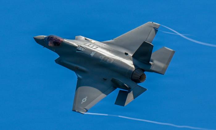 Tiêm kích F-35A Mỹ bay tại bang  Massachusetts hồi tháng 6. Ảnh: Không quan Vệ binh Quốc gia Mỹ