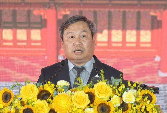 Ông Vũ Đại Thắng, Chủ tịch UBND TP Hà Nội, phát biểu tại lễ khởi công. Ảnh: Thế Bằng