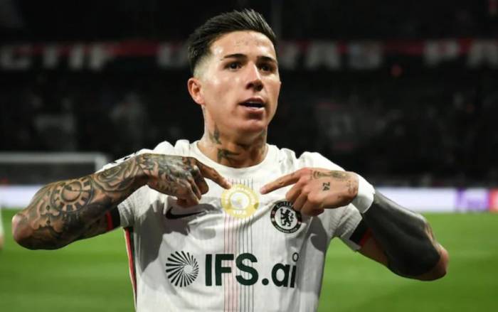 Enzo Fernandez ăn mừng sau khi ghi bàn trong trận PSG – Chelsea ở lượt đi vòng 1/8 Champions League trên sân Parc des Princes, Paris, Pháp ngày 12/3/2026. Ảnh: Shutterstock