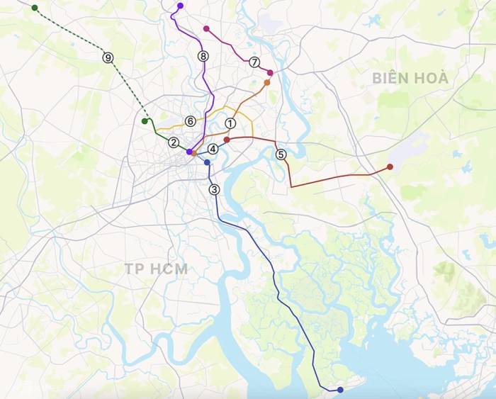 Mạng lưới metro ở TP HCM dự kiến đến năm 2030. Đồ họa: Khánh Hoàng