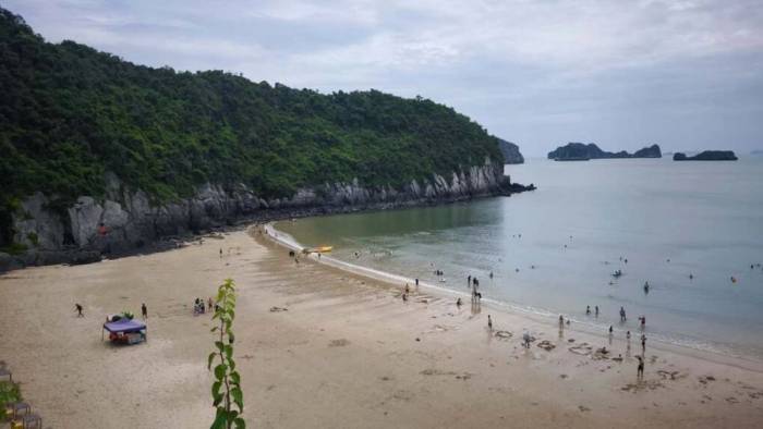 Bãi biển Cát Cò sáng 31/8. Ảnh: Minh Thuận