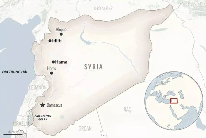 Vị trí các thành phố trọng yếu của Syria. Đồ họa: AP