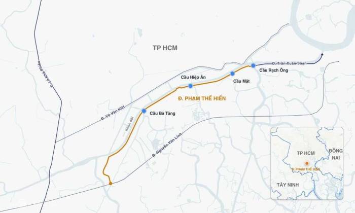 Đường Phạm Thế Hiển chạy dọc Bờ Nam kênh Đôi. Đồ họa: Hoàng Thanh