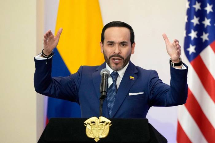 Tổng thống Colombia Abelardo de la Espriella họp báo cùng Ngoại trưởng Mỹ Marco Rubio ngày 8/9 tại Barranquilla. Ảnh: AFP