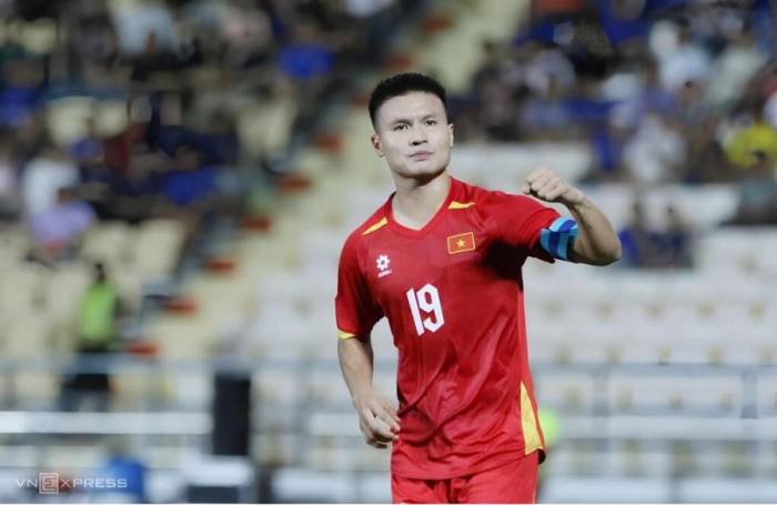 Quang Hải ăn mừng trong trận Việt Nam thắng Thái Lan 2-0 ở lượt đi chung kết ASEAN Cup 2026, trên sân Rajamangala, tối 22/8. Ảnh:Đức Đồng