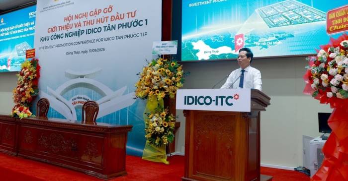 Ông Nguyễn Thành Diệu, Tỉnh ủy viên, Phó chủ tịch UBND tỉnh Đồng Tháp phát biểu tại sự kiện. Ảnh: IDICO