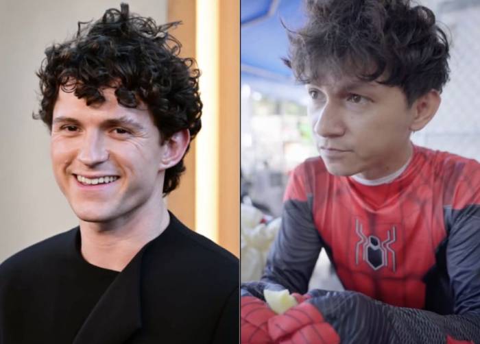Diễn viên Tom Holland (trái) và anh Lê Thanh Lâm (phải).