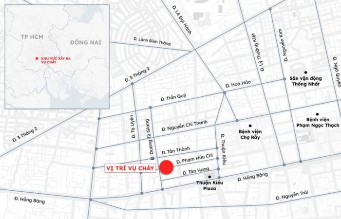 Vị trí nhà cháy. Đồ họa: Tâm Thảo