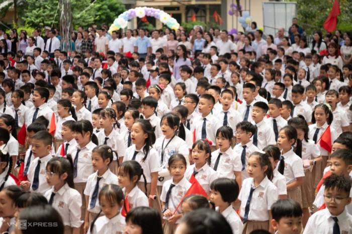 Học sinh trường Tiểu học Nguyễn Viết Xuân, phường Yên Hòa, Hà Nội, trong ngày khai giảng, tháng 9/2026. Ảnh: Thế Bằng