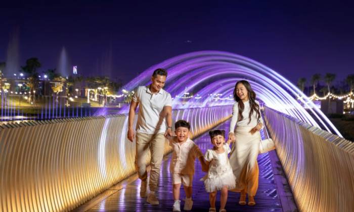 Kênh đào nhạc nước lớn nhất Đông Nam Á tại The Global City cùng hệ thống không gian nghệ thuật, thể thao và trải nghiệm đáp ứng nhu cầu giải trí của gia đình. Ảnh: Masterise Homes