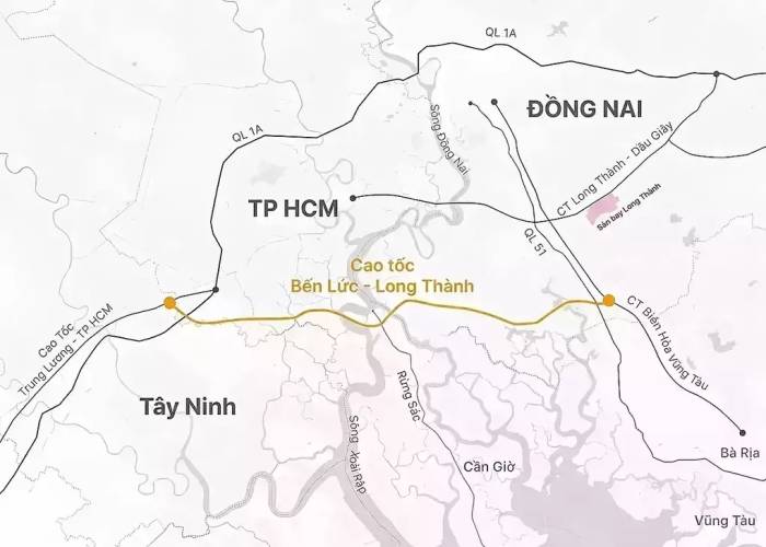 Hướng tuyến cao tốc Bến Lức - Long Thành. Đồ họa: Hoàng Thanh