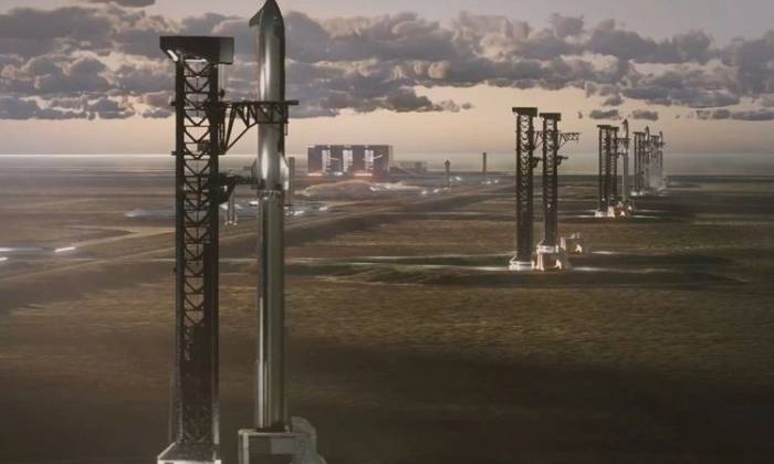 Mô phỏng các tháp phóng tên lửa Starship ở cơ sở Starbase, Louisiana. Ảnh: SpaceX