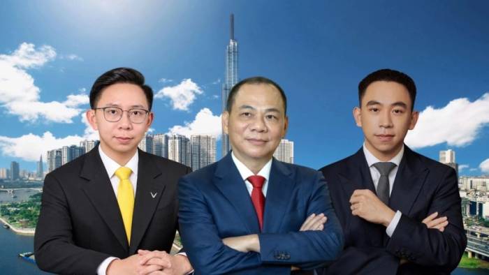 Ông Phạm Nhật Vượng cùng hai con trai. Đồ họa: Trọng Hiếu
