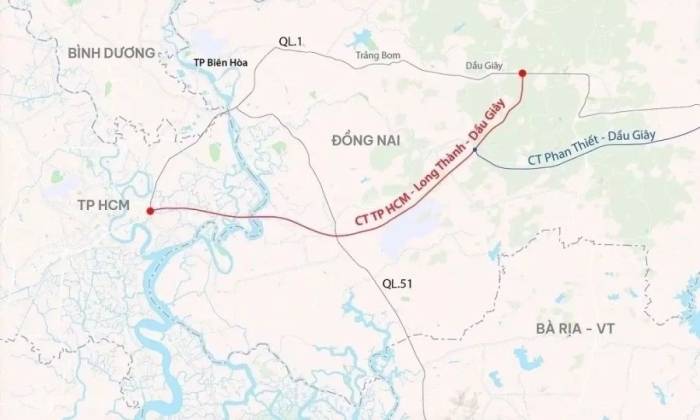 Hướng tuyến cao tốc TP HCM - Long Thành - Dầu Giây. Đồ hoạ: Đăng Hiếu
