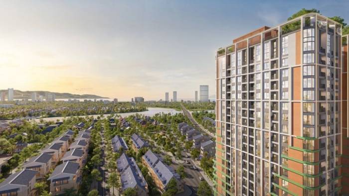 Phối cảnh tháp Mùa Xuân thuộc phân khu FourS Tower của khu đô thị Sun Riverpolis. Ảnh: Sun Property