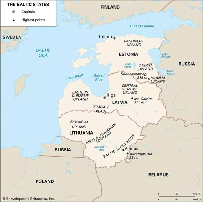Vị trí Estonia và hai nước Baltic còn lại (phần màu nhạt). Đồ họa: Britannica