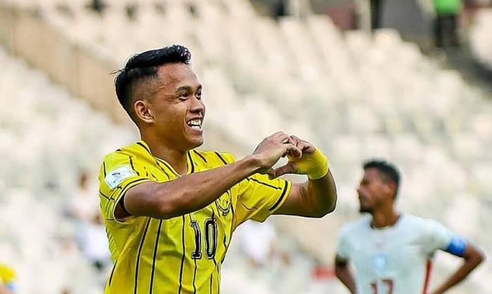 Tiền đạo Arif Aiman ăn mừng bàn thắng trong trận Malaysia gặp Bangladesh trên sân Bung Karno, thành phố Jakarta, Indonesia ngày 25/9/2026, ở lượt đầu bảng A hạng nhất FIFA ASEAN Cup. Ảnh: FAM