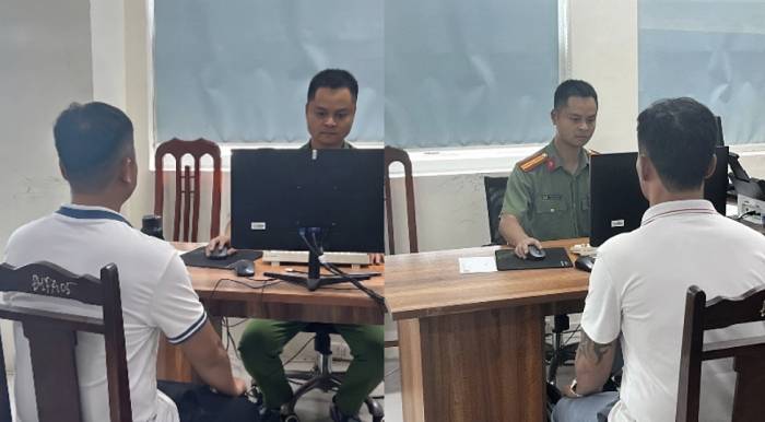 Cơ quan điều tra làm việc với các nghi phạm. Ảnh: Công an Hưng Yên 