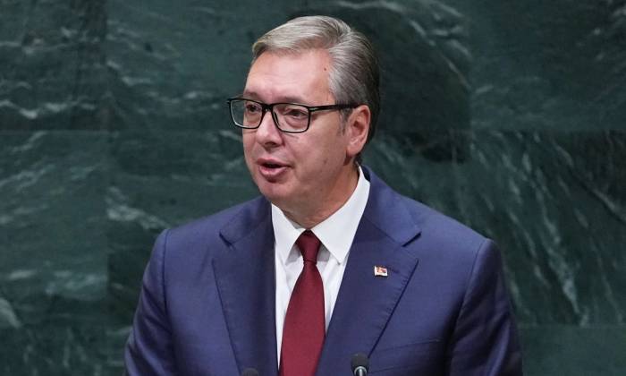 Ông Vucic phát biểu tại Đại hội đồng Liên Hợp Quốc ở New York hôm 23/9. Ảnh: AP