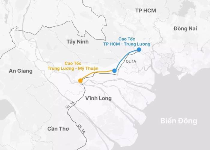 Hướng tuyến cao tốc TP HCM - Trung Lương. Đồ họa: Hoàng Thanh