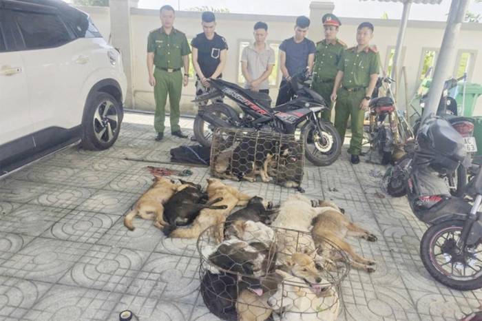 Các nghi phạm bị cảnh sát khống chế, thu tang vật. Ảnh: Đức Quý