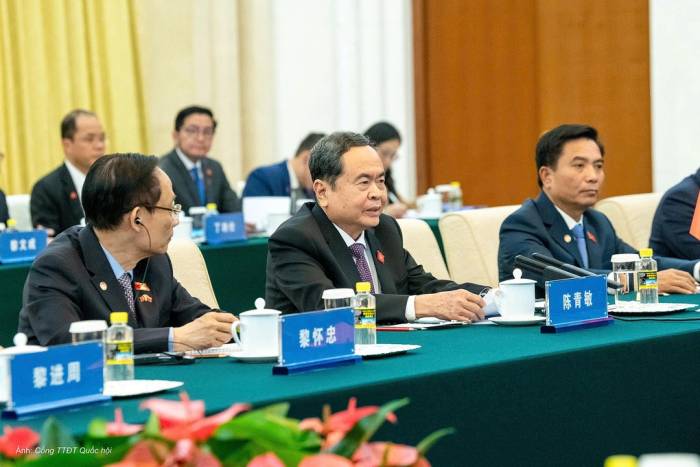 Chủ tịch Quốc hội Trần Thanh Mẫn phát biểu tại cuộc hội kiến. Ảnh: Quốc hội