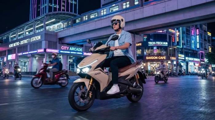 Ý tưởng mẫu xe máy điện có khả năng giữ thăng bằng ở tốc độ dưới 5 km/h. Ảnh: BTC