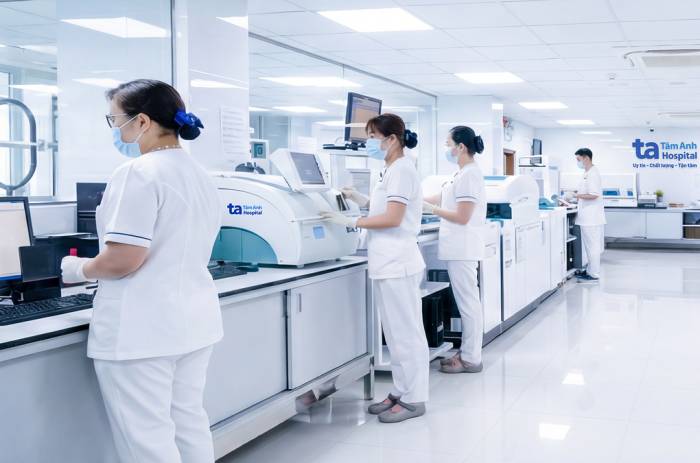 Nhân viên y tế thực hiện xét nghiệm miễn dịch trong chẩn đoán bệnh tự miễn. Ảnh: Bệnh viện Đa khoa Tâm Anh